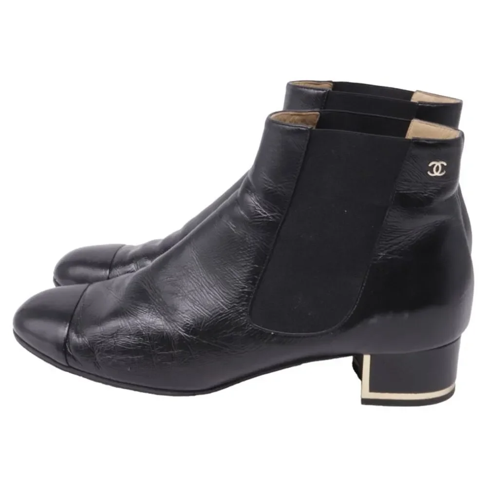 Chanel Chelsea Boots with Metallic Heel Trim in Black Leather